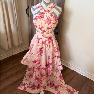 Lulu's Pink Floral High Low Dress